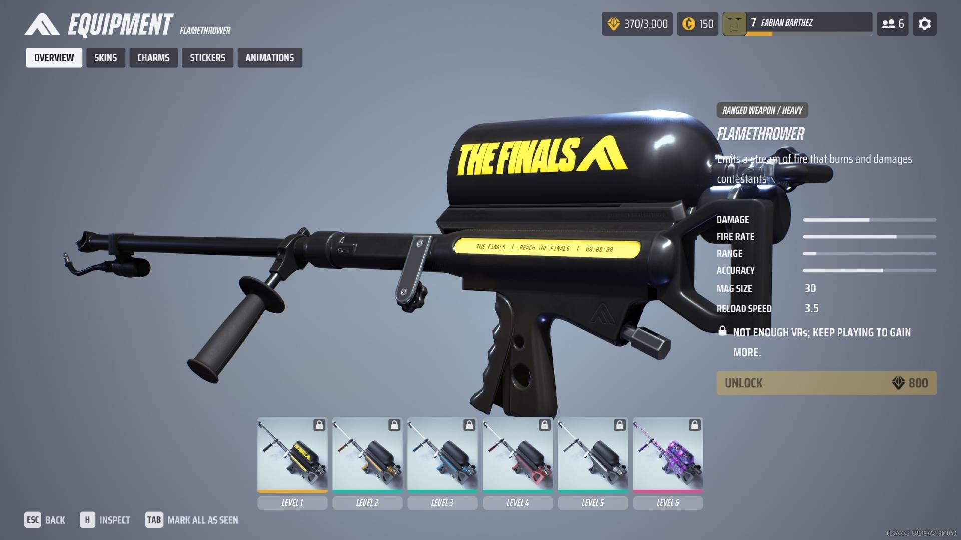 Tổng quan súng phun lửa Flamethrower trong menu The Finals - vũ khí hạng B cho class Heavy