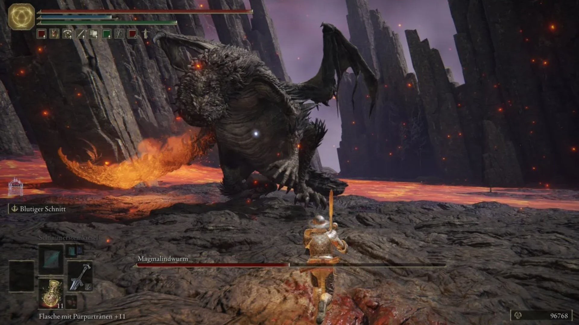 Trận chiến với Magma Wyrm trên cánh đồng dung nham Fort Laiedd Elden Ring