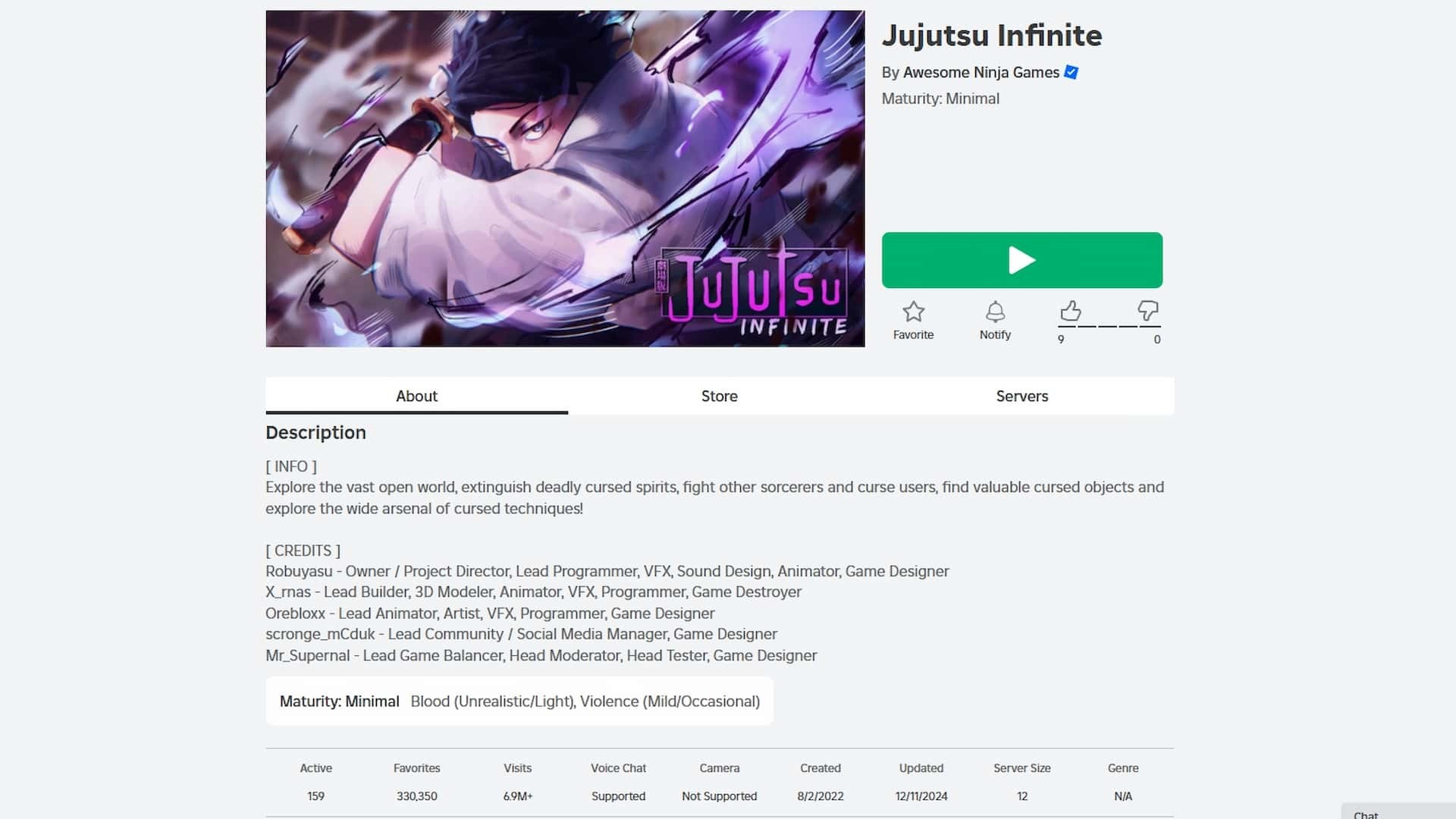 Trang game Jujutsu Infinite chính thức trên cửa hàng Roblox