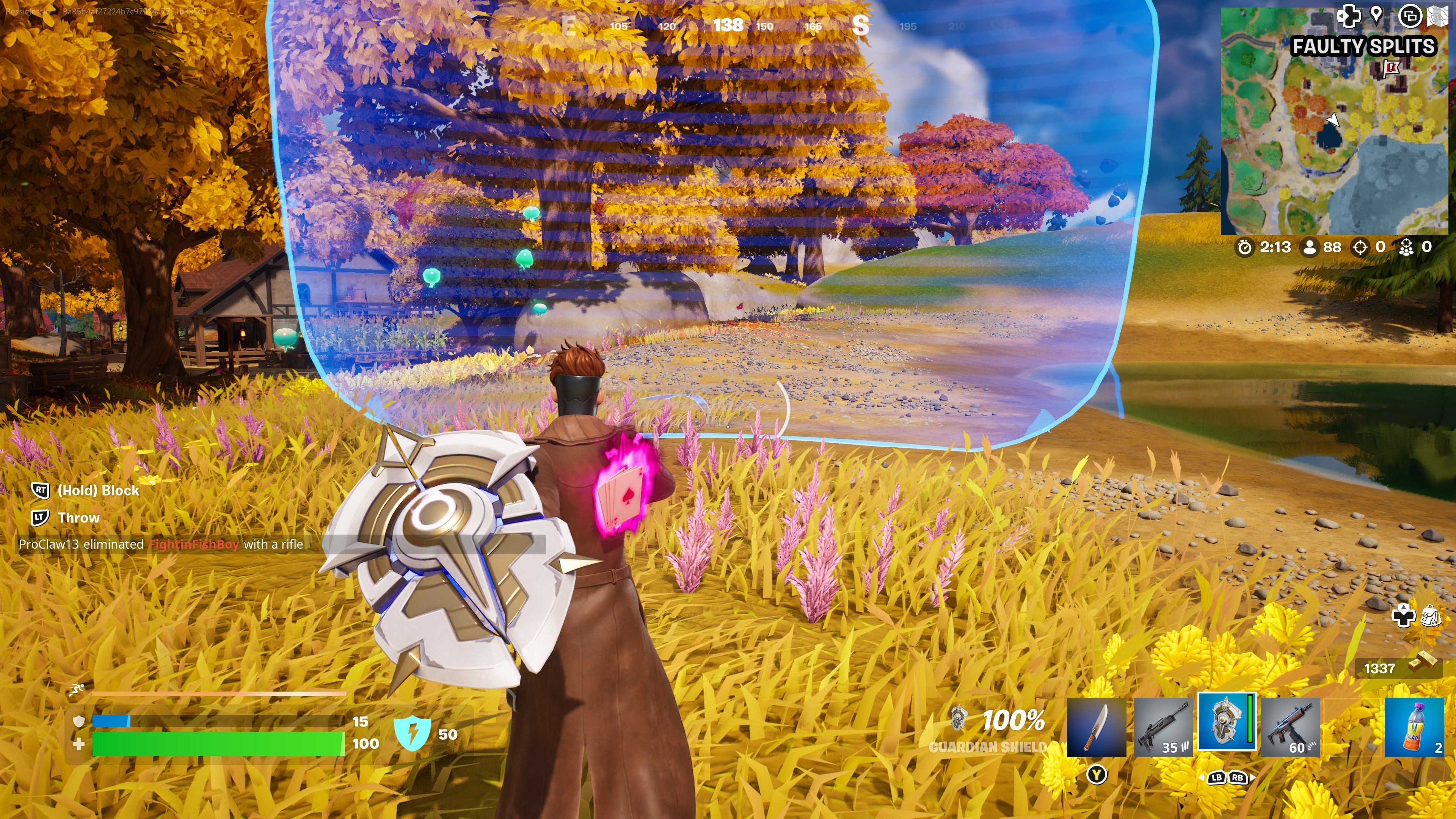 Triển khai Khiên Vệ Thần trong Fortnite bằng cách ném xuống đất
