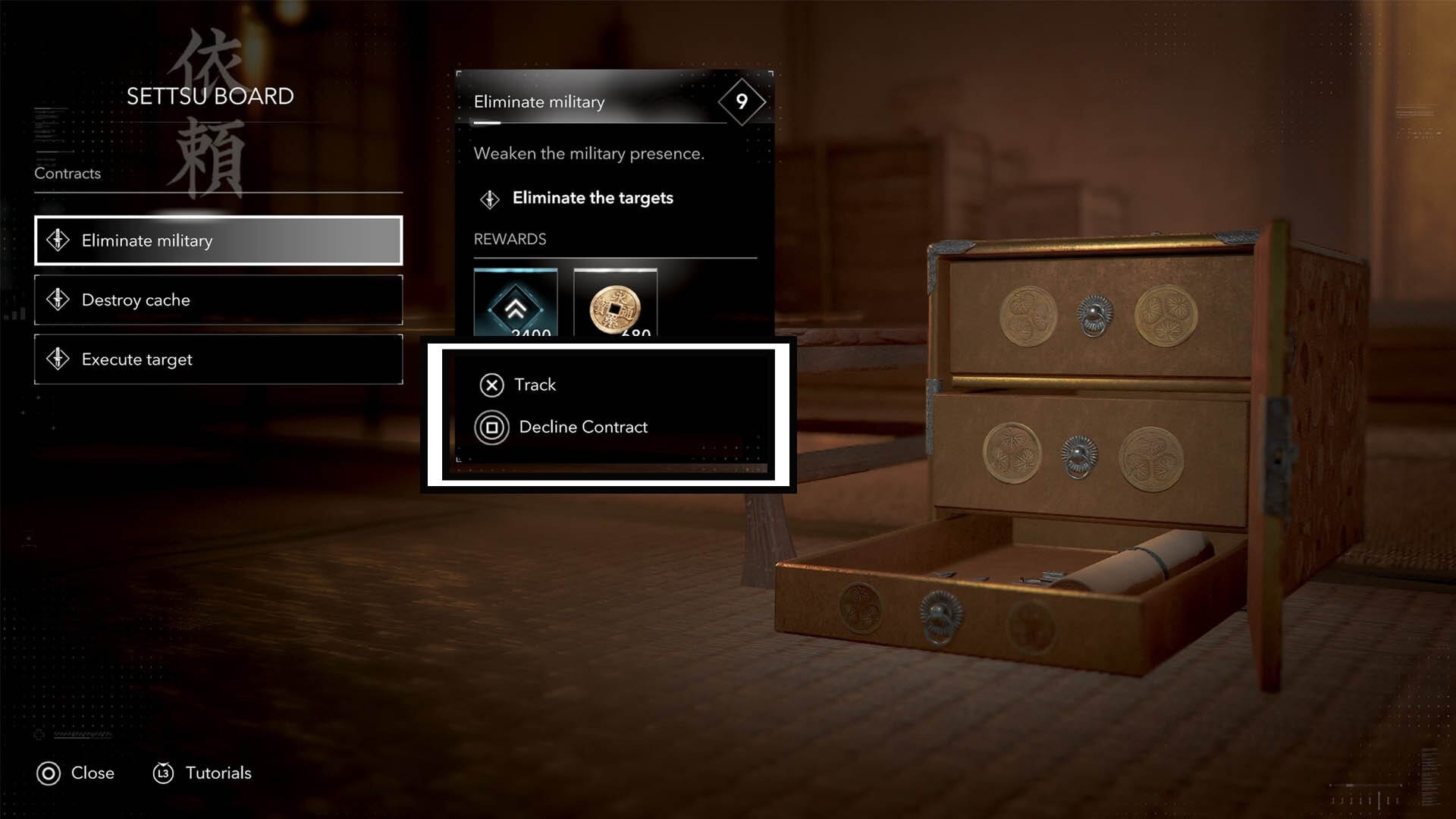 Tùy chọn theo dõi hoặc từ chối Hợp đồng trong Assassin's Creed Shadows