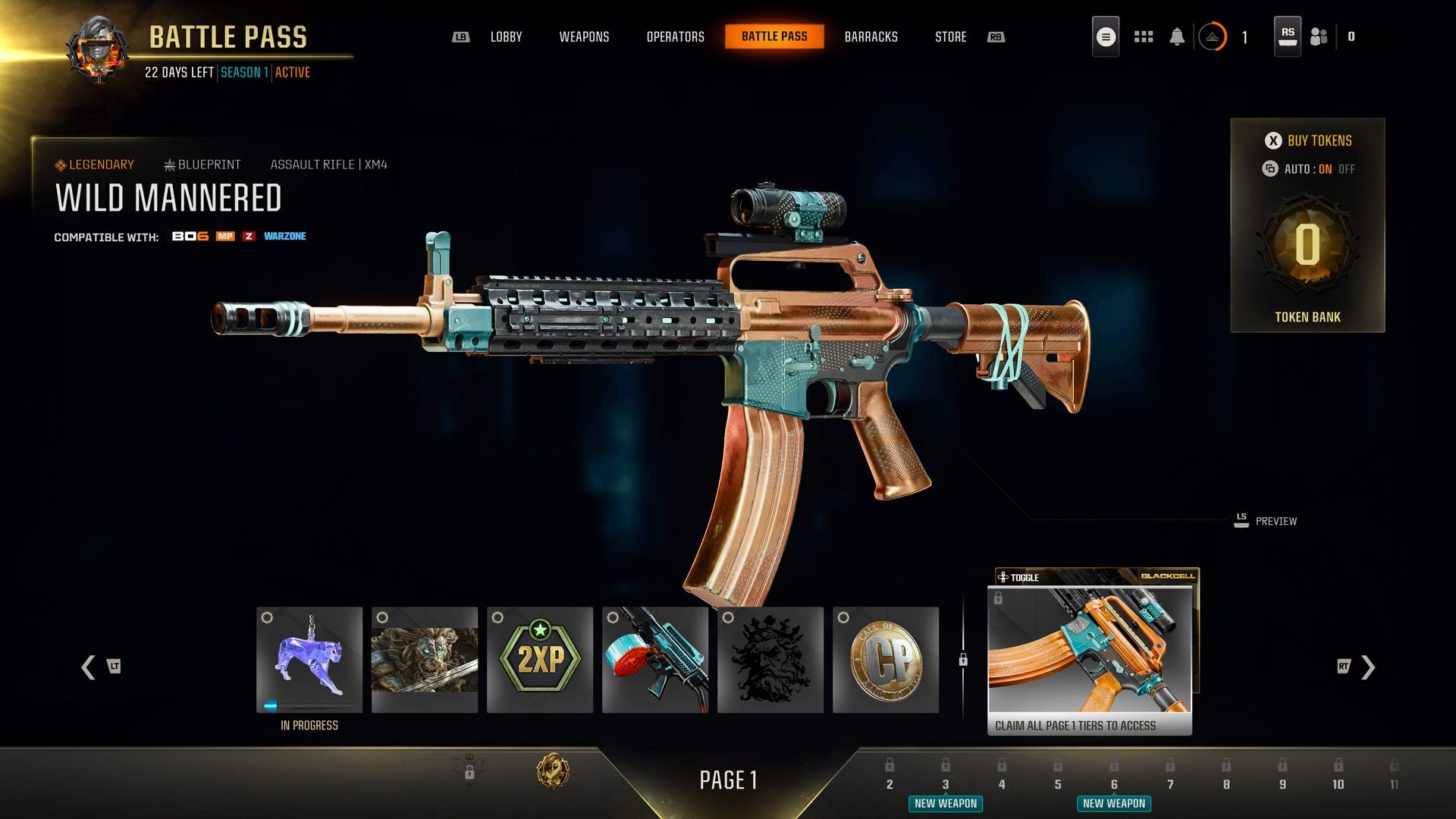 Ví dụ về các phần thưởng có thể mở khóa trong Battle Pass Season 1