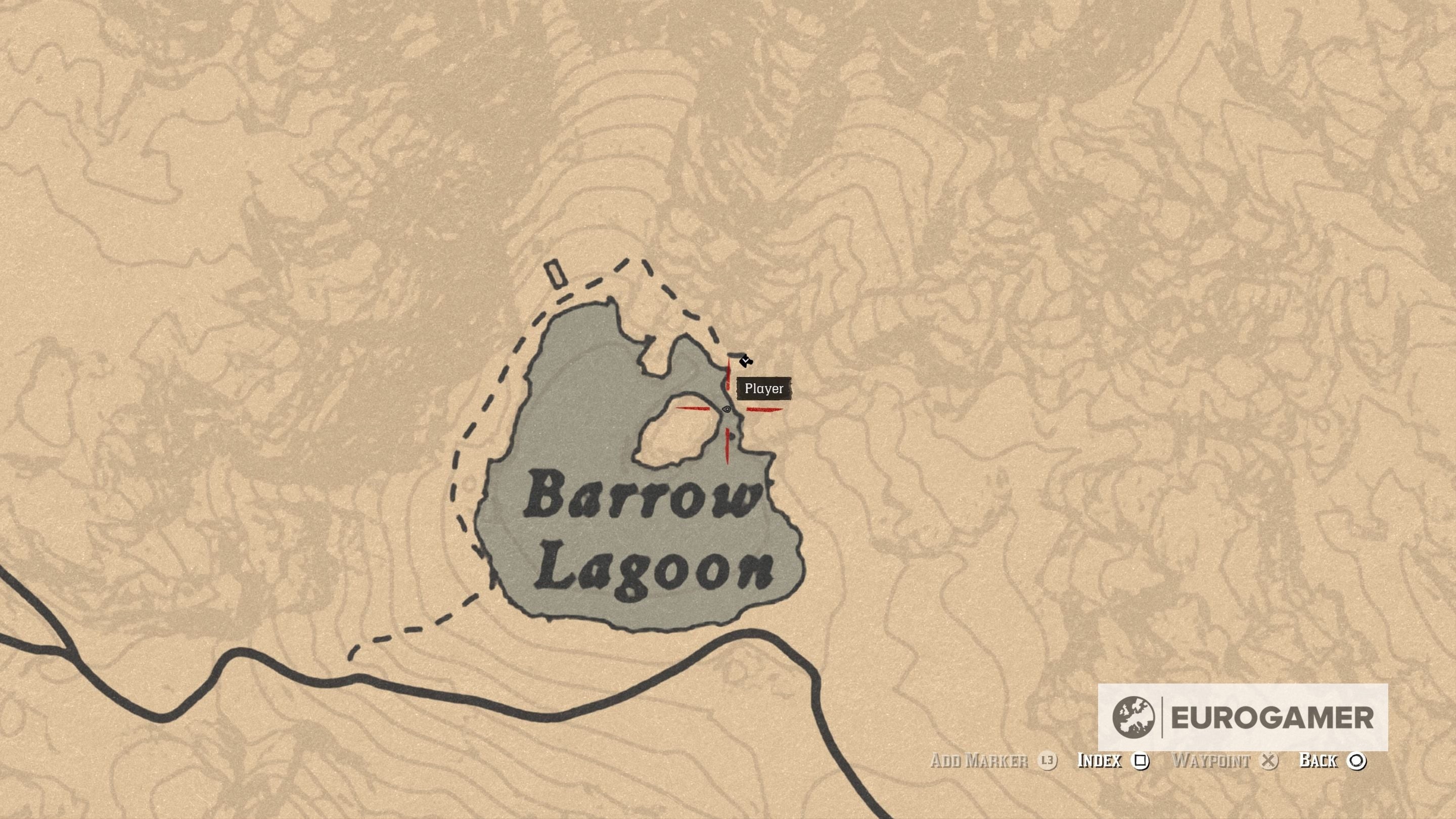 Vị trí chính xác của Bản đồ Kho báu High Stakes 3 trên cây cầu gỗ tại Barrow Lagoon