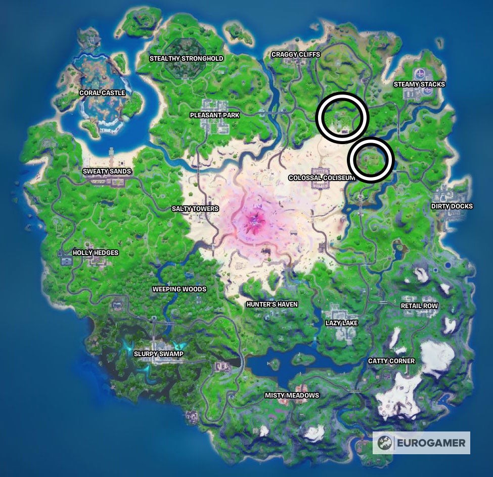 Vị trí của Steel Farm và The Orchard trong Fortnite