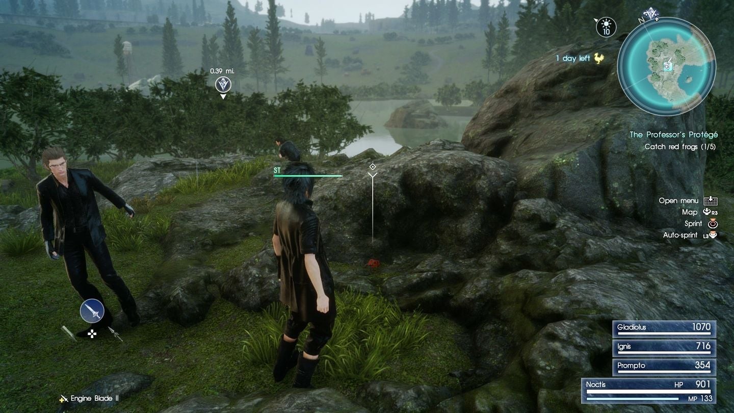 Vị trí ếch đỏ thứ hai trên đỉnh khối đá trung tâm trong Final Fantasy 15