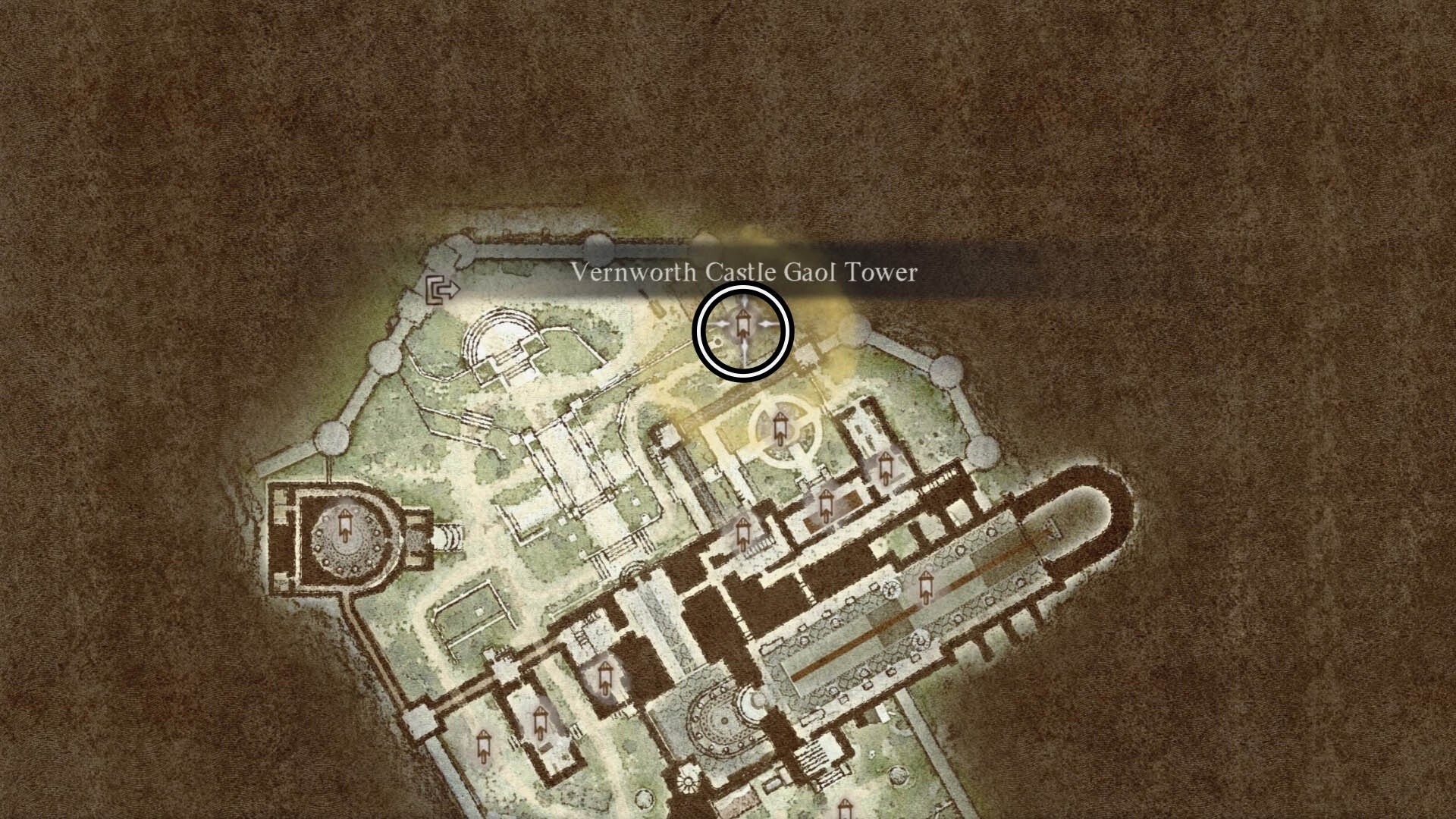 vị trí Gaol Tower trong Lâu đài Vernworth trên bản đồ Dragon's Dogma 2