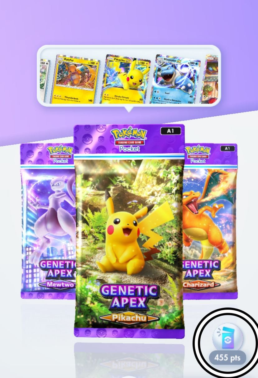 Vị trí hiển thị tổng số Pack Points và nút truy cập menu đổi thẻ trong Pokémon TCG Pocket.