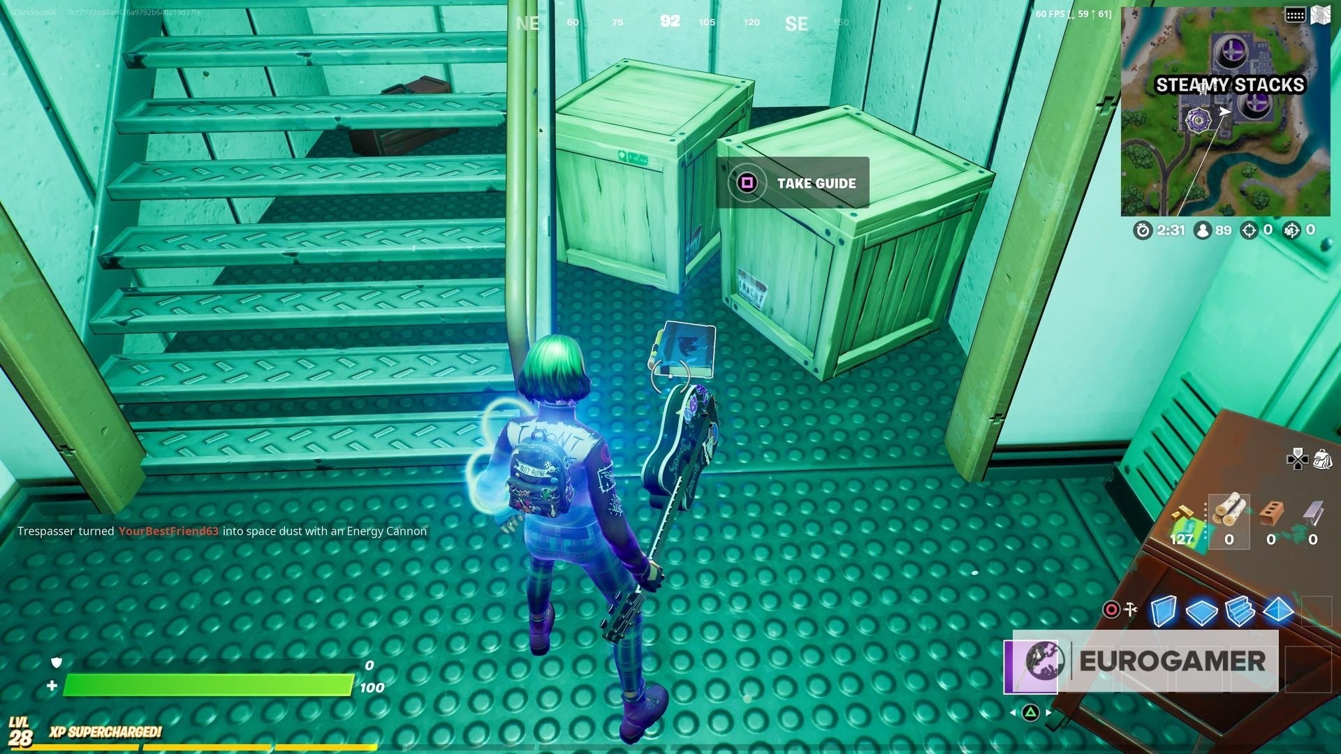 Vị trí Hướng dẫn Ngày Tận Thế trên sàn tầng trệt tòa nhà ở Steamy Stacks Fortnite