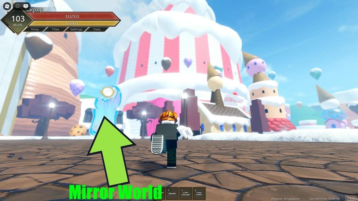 Vị trí lối vào Thế giới Gương tại Đảo Bánh Ngọt trong Fruit Battlegrounds