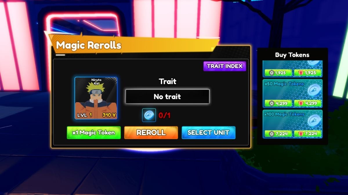 Vị trí Magic Rerolls để đổi thuộc tính trait trong Special Anime Defense