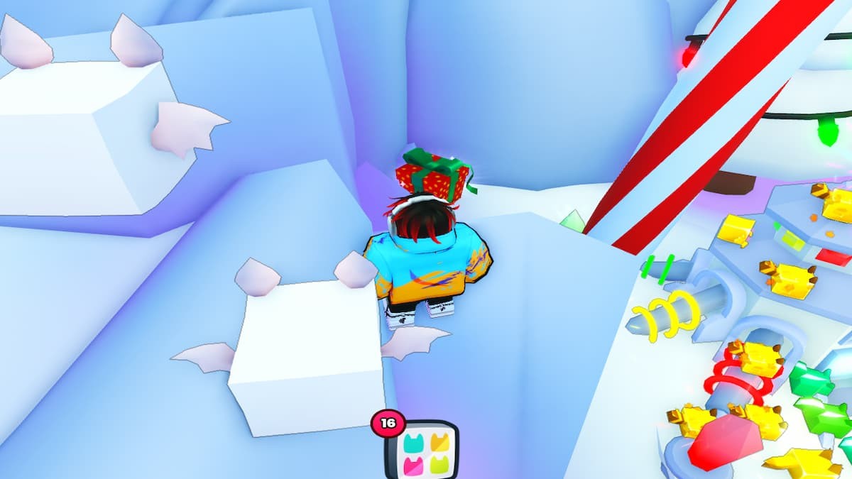 Vị trí quà Giáng Sinh 2 trong PS99 phía sau máy chế tạo Rainbow Pets