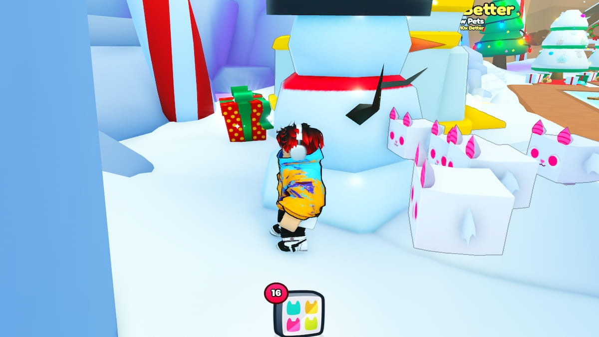 Vị trí quà Giáng Sinh 3 trong Pet Simulator 99 phía sau máy chế tạo Golden Pets