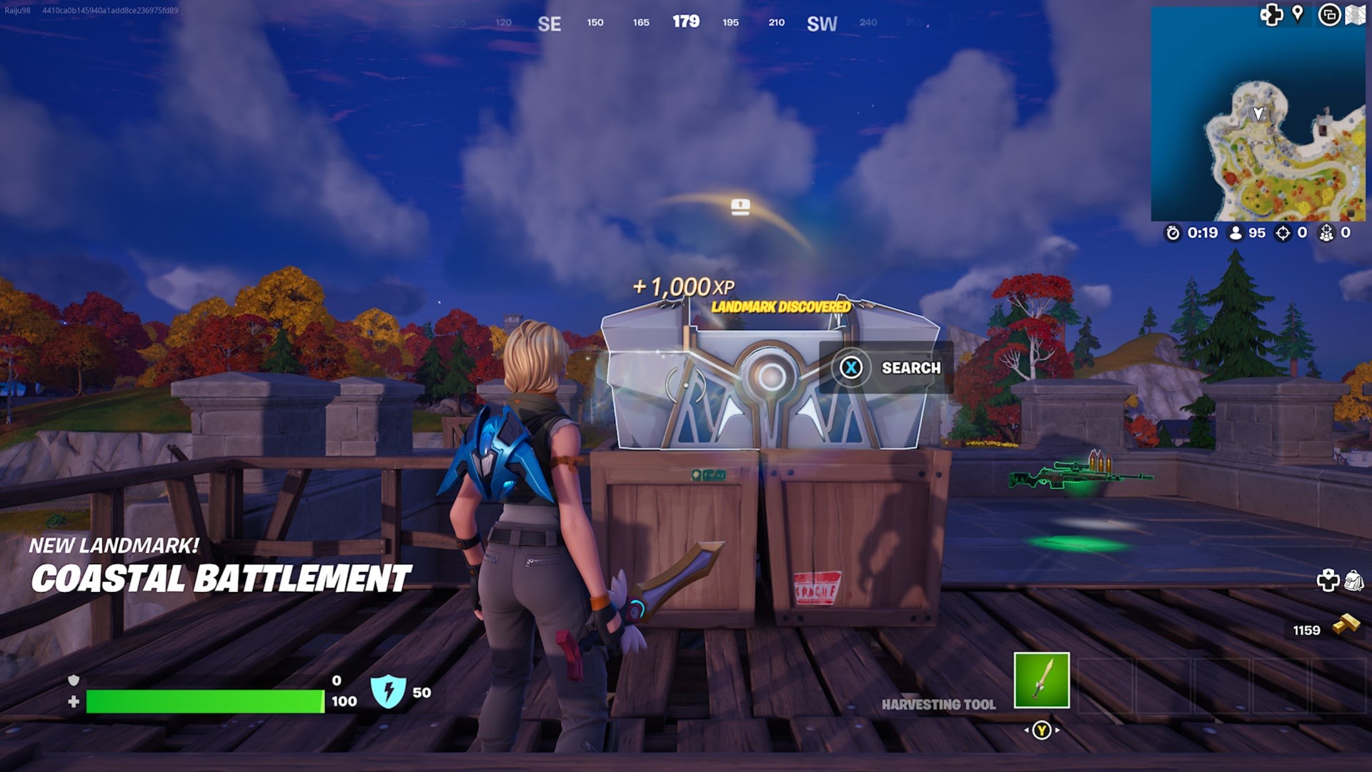 Vị trí rương Oathbound Fortnite đầu tiên tại Breakwater Bay trên đỉnh giàn giáo