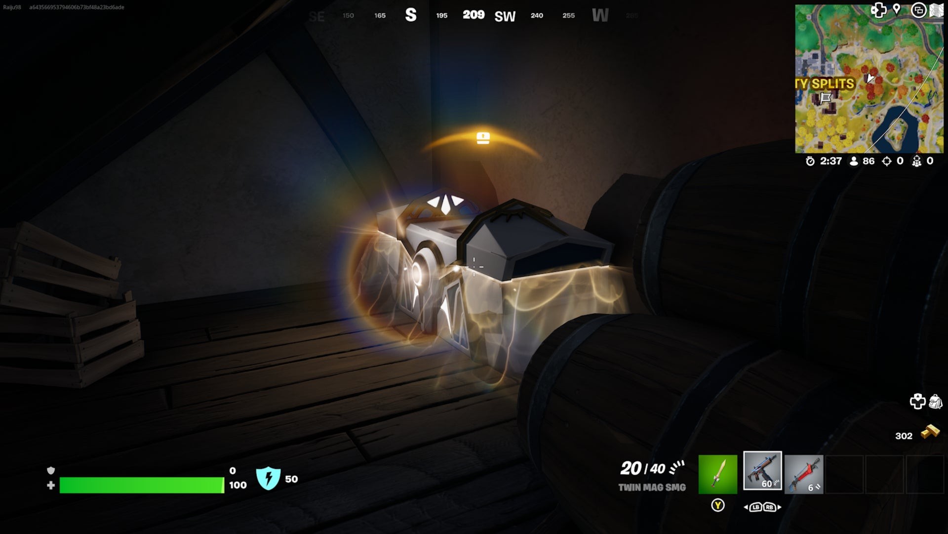 Vị trí rương Oathbound thứ bảy Fortnite tại Faulty Splits trong tòa nhà trên đồi