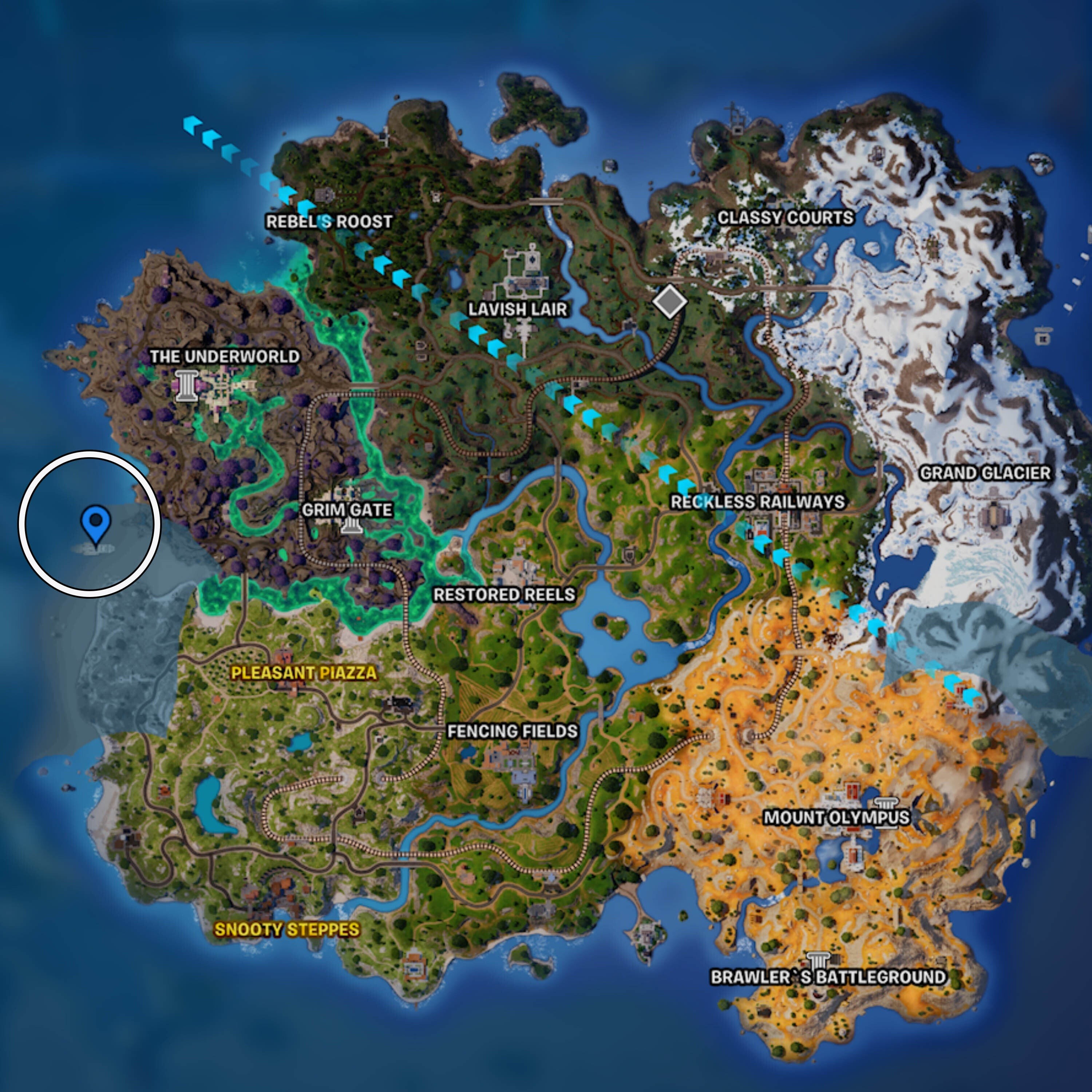 Vị trí The Great Marigold Yacht trên bản đồ Fortnite