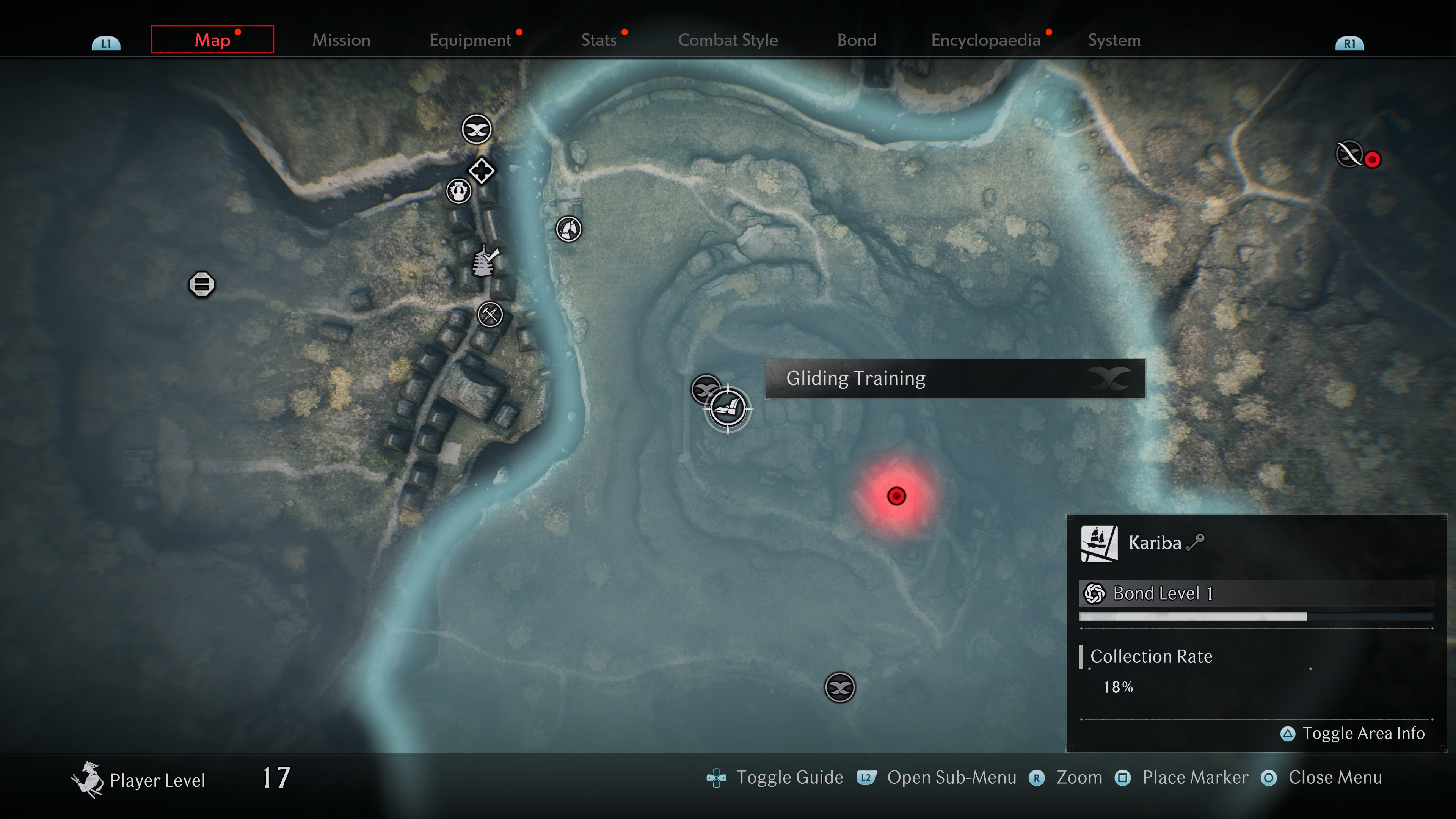 Vị trí thử thách bay lượn tại Kariba trên bản đồ Rise of the Ronin.