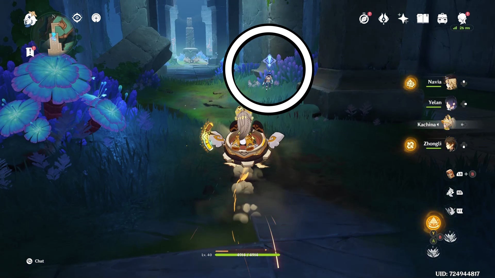 Vòng tròn chỉ vị trí NPC Chikya dưới hố trong Genshin Impact.