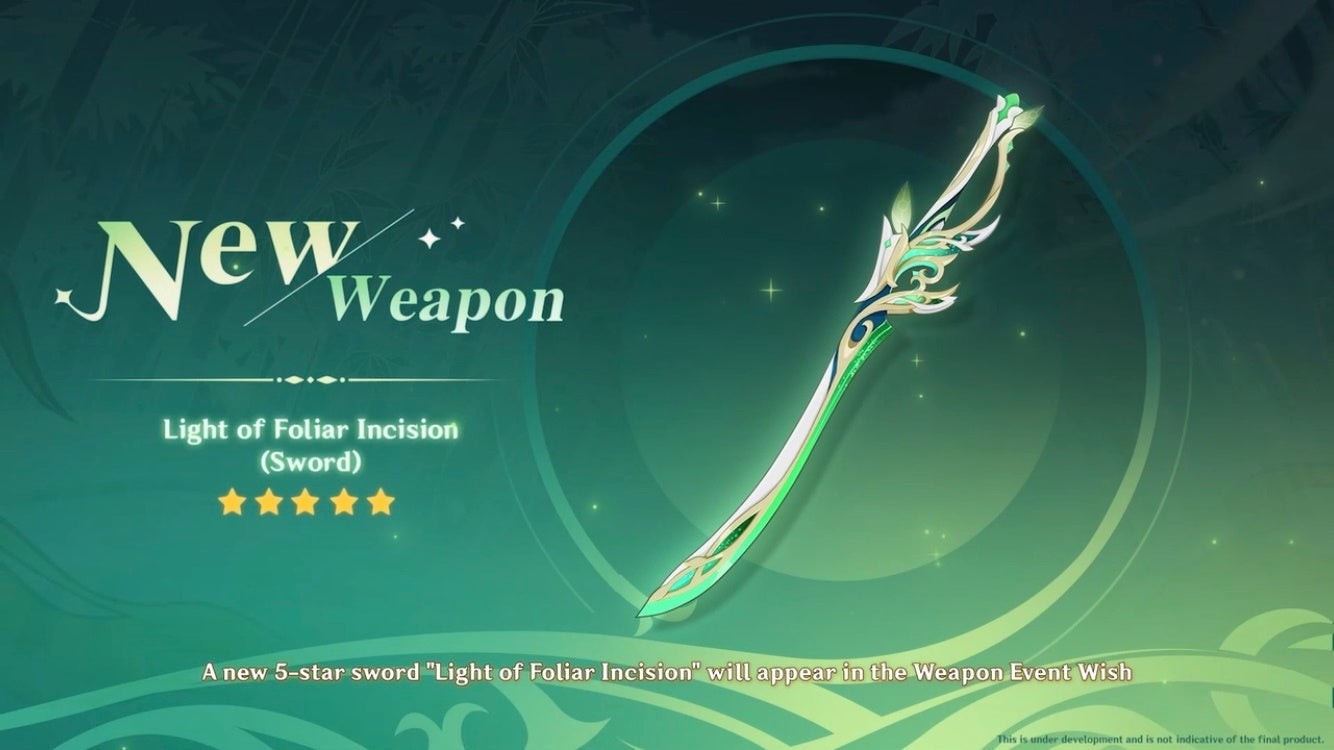 Vũ khí mới Ánh Lá Phán Quyết trấn của Alhaitham trong banner Genshin Impact 3.4