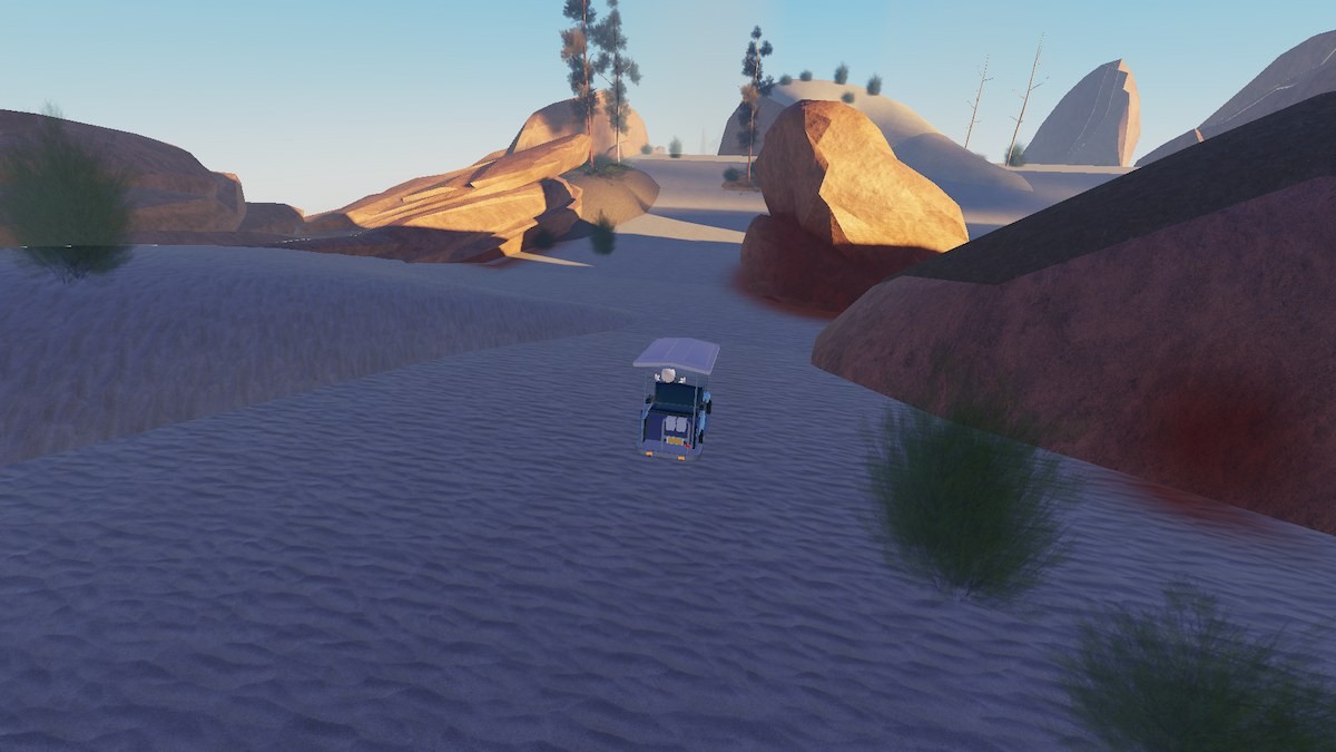 Xe golf đang lao xuống đồi cát trong game Roblox Drive Cars Down a Hill!