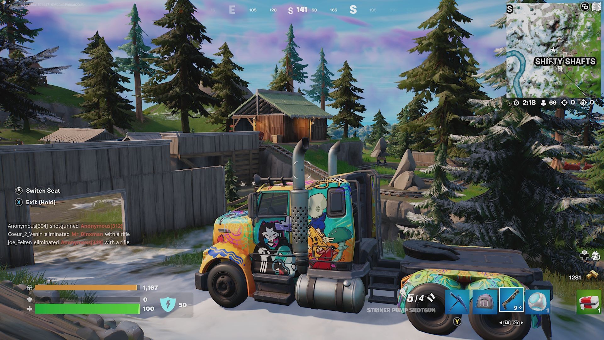 Xe tải đậu gần Shifty Shafts trong Fortnite, một lựa chọn phương tiện khác.