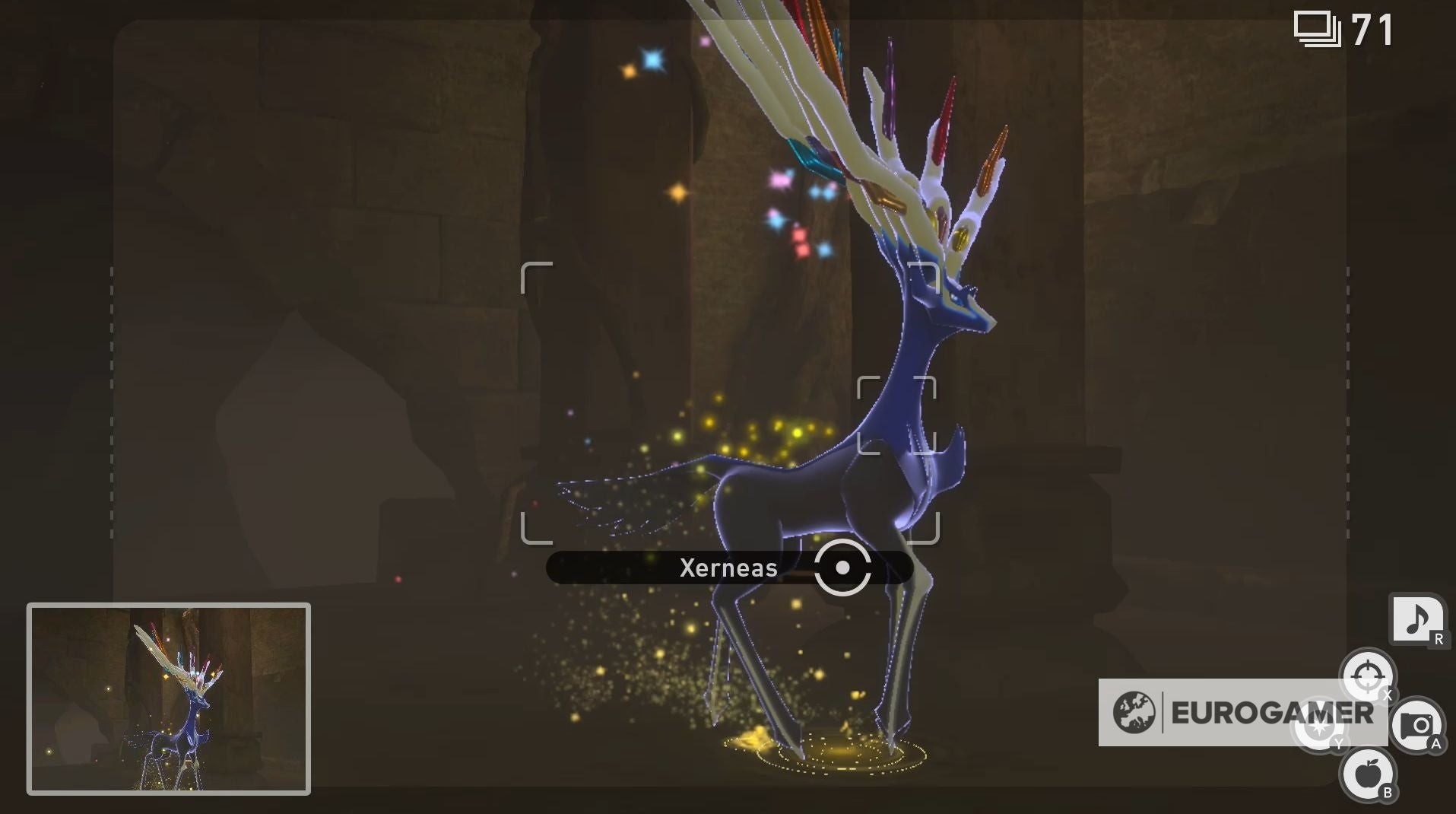 Xerneas phát sáng sau khi bị đánh trúng bằng quả cầu Illumina