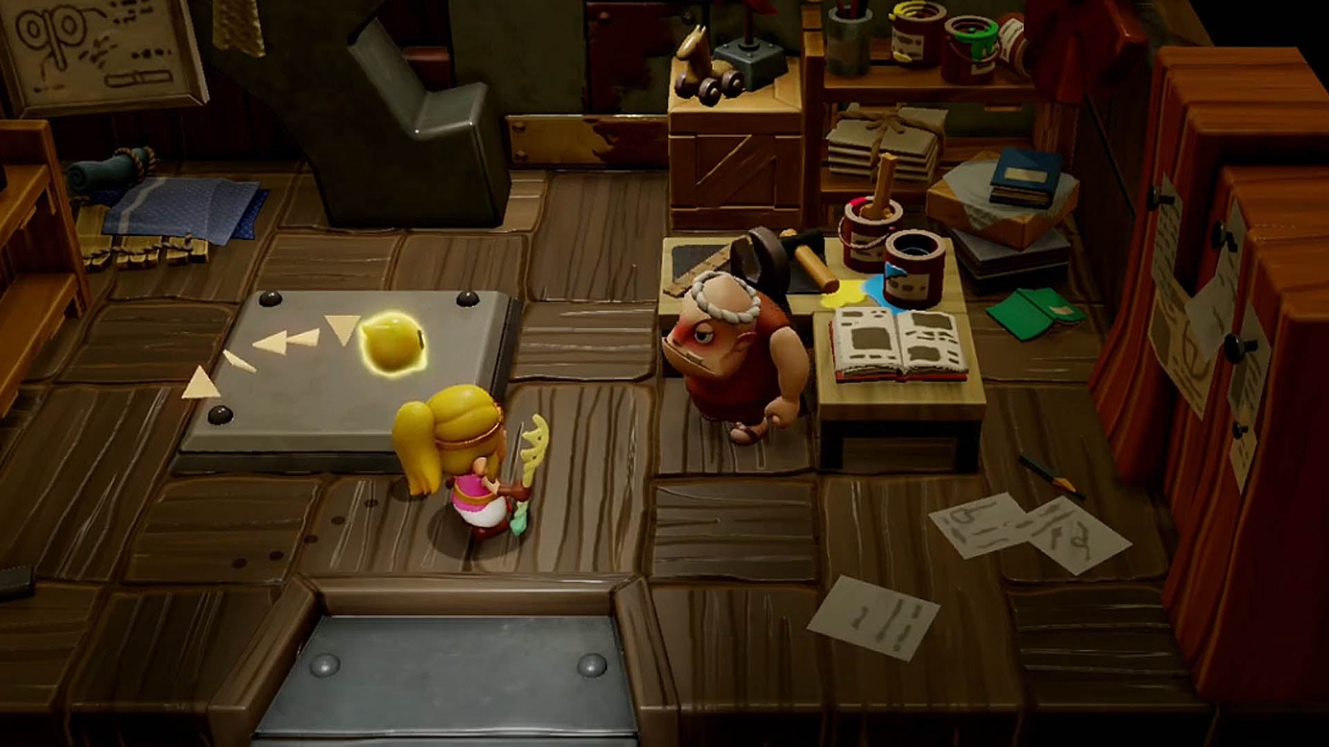 Zelda gặp Dampé tại xưởng sửa chữa Automaton trong Zelda Echoes of Wisdom
