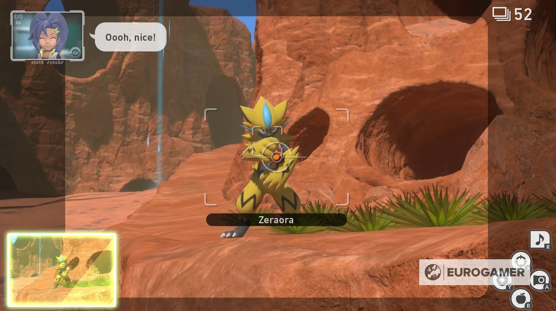 Zeraora đang đi gần hang Onix ở cuối màn Badlands Day, sẵn sàng ăn Fluffruit